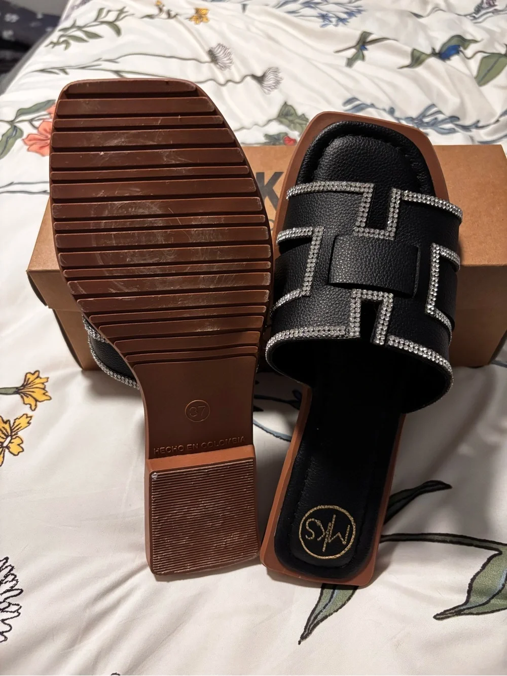 MKS Black Crystal-Trim Slide Mules - Picture 2 of 3